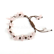 Natural Rose Quartz Chips Braided Bead Bracelet, Adjustable Bracelet for Women, 8-5/8~10-5/8 inch(22~27cm)(PW-WG69423-01)