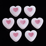 Flocky Acrylic Beads, Bead in Bead, Heart, Cerise, 16x18x11mm, Hole: 2mm(MACR-S275-28E)