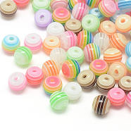 Transparent Stripe Resin Beads, Round, Mixed Color, 8mm, Hole: 1.6~2mm(X-RESI-S345-8mm-M)