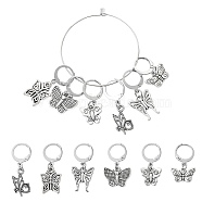 Butterfly Alloy Multifunction Pendant Decorations, with 304 Stainless Steel Leverback Clasps, Antique Silver & Stainless Steel Color, 25~34mm, 6 style, 1pc/style, 6pcs/set(HJEW-CJ00005)