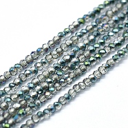 Electroplate Glass Beads Strands, Half Plated, Faceted, Abacus, Green Plated, 2x1.5~1.6mm, Hole: 0.8mm, about 235pcs/Strand, 14.17 inch(36cm)(GLAA-F079-A-HP04)