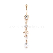 Piercing Jewelry, Brass Cubic Zirciona Navel Ring, Belly Rings, with 304 Stainless Steel Bar, Golden, 62mm, Bar: 15 Gauge(1.5mm), Bar Length: 3/8"(10mm)(AJEW-EE0006-99G)