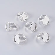 Adjustable Brass Finger Rings Components, Pad Ring Base Findings, Flat Round, Silver Color Plated, 17mm, Tray: 18mm(KK-L180-097S)