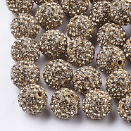 Handmade Polymer Clay Rhinestone Beads, Round, Pave Disco Ball Beads, Light Topaz, PP13(1.9~2mm), 7 rows rhinestone, 11.5~12mm, Hole: 1.4mm(RB-S250-12mm-A25)