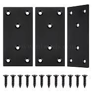6Pcs 6-Hole 201 Stainless Steel Bracket, Flat Straight Connector for Cabinet Closet, Rectangle, with 36Pcs Steel Screws, Electrophoresis Black, 100x48x2mm, Hole: 5mm(STAS-GA0001-51)