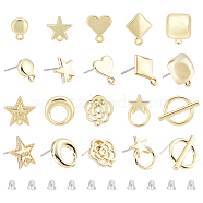 40Pcs 10 Style Alloy Stud Earring Findings, with Loop and Steel Pin, with Plastic Protective Cover, 50Pcs Plastic Ear Nuts, Star & Flower & Heart & Flat Round & Ring & Square, Light Gold, 10~16.5x7.5~14mm, Hole: 1~7mm, Pin: 0.7~0.8mm, 4pcs/style(FIND-CA0003-27)