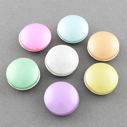 Brass Jewelry Snap Buttons, with Spray Painted Glass Cabochons, Flat Round, Platinum, Mixed Color, 18x9~10mm, Knob: 6mm(BUTT-R002-M1)