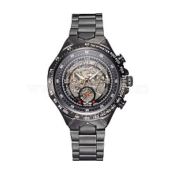 Alloy Watch Head Mechanical Watches, with Stainless Steel Watch Band, Gunmetal, 220x18mm, Watch Head: 57x47.5x17mm, Watch Face: 35mm(WACH-L044-05B)