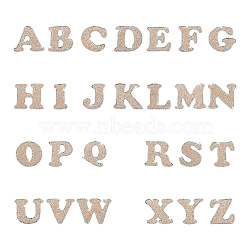 26 Letters Cloth Iron/Sew on Patches, with Crystal Rhinestone & Glitter Powder, Costume Accessories, Alphabet, Champagne Gold, 46~50x25~65x1.5mm, 26pcs/set(PJ-TAC0004-04B)