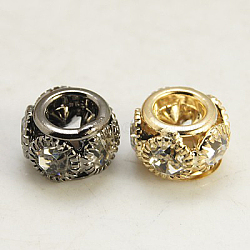 Brass Rhinestone Beads, Grade A, Rondelle, Mixed Metal Color, Mixed Color, 12~13x7~8mm, Hole: 6.5~8.5mm(RB-B071-12mm-A01M)