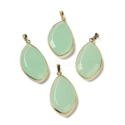 Glass Pendants, with Golden Rack Plating Brass Findings, Oval Charms, Light Green, 36~36.5x19.5~20x6~6.5mm, Hole: 6.5x3.5mm(G-K338-08G-12)