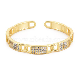 Cubic Zirconia Rectangle Open Cuff Bangle, Real 18K Gold Plated Brass Jewelry for Women, Cadmium Free & Lead Free, Clear, Inner Diameter: 2-1/8x2-1/4 inch(5.3x5.6cm)(BJEW-S141-024)