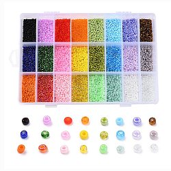 288G 24 Style 12/0 Glass Seed Beads, Ceylon & Opaque & Frosted Colors & Colors Rainbow & Colours Lustered & Silver Lined & Transparent, Round, Mixed Color, 2mm, Hole: 1mm, 12G/style(SEED-YW0001-91)