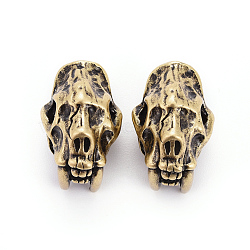 Brass Beads, Skull, Antique Bronze, 20x13x14mm, Hole: 5.5mm(KK-G360-01AB)