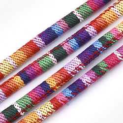 Ethnic Style Cloth Cords, with Cotton Cord Inside, Colorful, 6.5~7x5mm, about 109.36 yards(100m)/bundle(OCOR-S034-16)