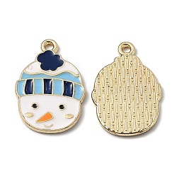 Alloy Enamel Pendants, for Christmas, Snowman, Golden, Blue, 22.5x15x1.4mm, Hole: 1.5mm(X-ENAM-Z001-02G-A)