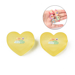 Transparent Printed Acrylic Beads, for Hair Rope DIY, Large Hole Beads, Rubberized Style, Heart with Bear Pattern, Gold, 14x18x8mm, Hole: 4mm(MACR-S373-124-H12)