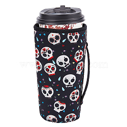 Neoprene Cup Sleeve, Insulated Reusable Coffee & Tea Cup Sleeves, with Handle, Skull Pattern, 186x140mm(AJEW-WH0302-001)