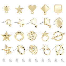 CHGCRAFT 40Pcs 10 Style Alloy Stud Earring Findings, with Loop and Steel Pin, with Plastic Protective Cover, 50Pcs Plastic Ear Nuts, Star & Flower & Heart & Flat Round & Ring & Square, Light Gold, 10~16.5x7.5~14mm, Hole: 1~7mm, Pin: 0.7~0.8mm, 4pcs/style(FIND-CA0003-27)