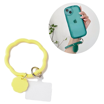 Silicone Loop Phone Lanyard, Wrist Lanyard Strap with Plastic & Alloy Keychain Holder, Yellow, 19.5cm