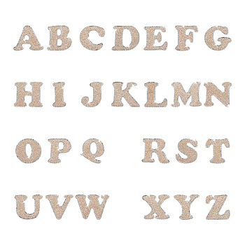 26 Letters Cloth Iron/Sew on Patches, with Crystal Rhinestone & Glitter Powder, Costume Accessories, Alphabet, Champagne Gold, 46~50x25~65x1.5mm, 26pcs/set