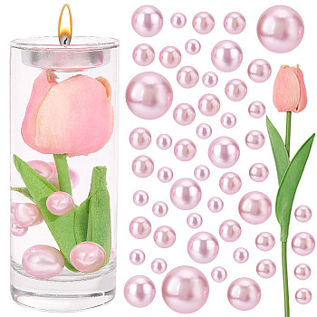 Vase Fillers for Centerpiece Floating Candles, including Imitation Leather Artificial Tulip Flower, with Plastic Imitation Pearl Undrilled/No Hole Beads, Mixed Color, Beads: 10~30mm, 96pcs, Flower: 330x68x36mm, 4pcs
