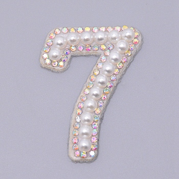 Imitation Pearls Patches, Iron/Sew on Appliques, with Glitter Rhinestone, Costume Accessories, for Clothes, Bag Pants, Number, Num.7, 41.5x30.5x4.5mm