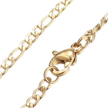 Ion Plating(IP) 304 Stainless Steel Figaro Chain Necklaces, with Lobster Clasp, Golden, 19.7 inch(50cm), 2.5mm