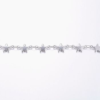 3.28 Feet Handmade 304 Stainless Steel Bar Link Chains, Soldered, Star, Stainless Steel Color, 11x6x1.5mm