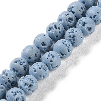 Synthetic Lava Rock Dyed Beads Strands, Round, Light Sky Blue, 6~6.5mm, Hole: 1mm, about 63pcs/strand, 15.16''(38.5cm)