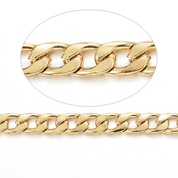 304 Stainless Steel Cuban Link Chains, Chunky Curb Chains, with Spool, Unwelded, for Jewelry Making, Golden, 7x4.5x1mm, about 82.02 Feet(25m)/roll