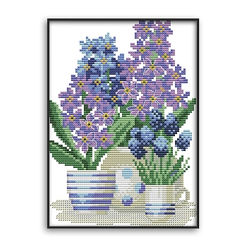 Flower Pattern DIY Cross Stitch Beginner Kits, Stamped Cross Stitch Kit, Including 11CT Printed Cotton Fabric, Embroidery Thread & Needles, Instructions, Colorful, Fabric: 320x225x1mm