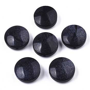 Synthetic Blue Goldstone Beads, Flat Round, 26~27x12mm, Hole: 2.5mm