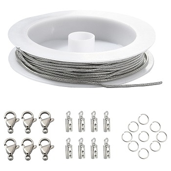 DIY Round Snake Chain Bracelet Necklace Making Kit, Including 304 Stainless Steel Chains & Clasps & Jump Rings & End Caps, Stainless Steel Color, Chain: 5m/set