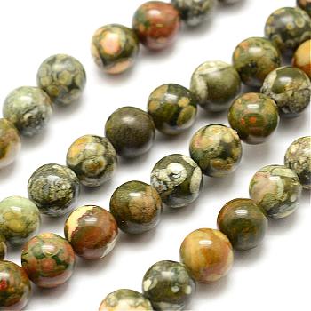 Natural Rhyolite Jasper Bead Strands, Round, 4mm, Hole: 0.8mm, about 94pcs/strand, 15.7 inch(40cm)