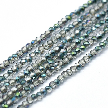 Electroplate Glass Beads Strands, Half Plated, Faceted, Abacus, Green Plated, 2x1.5~1.6mm, Hole: 0.8mm, about 235pcs/Strand, 14.17 inch(36cm)