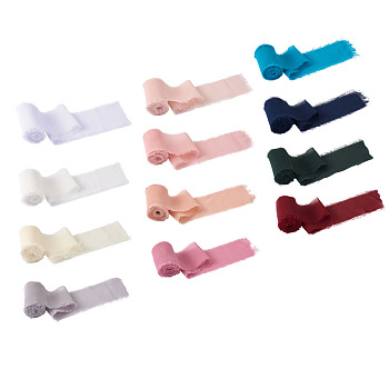 Polyester Ribbon, Fringe Chiffon Silk-Like Ribbon, for Wedding Invitations, Bouquets, Gift Wrapping, Mixed Color, 1-1/2 inch(38mm), 12 colors, 2.5m/color, 30m/set