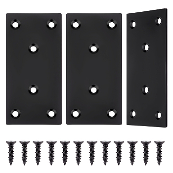 6Pcs 6-Hole 201 Stainless Steel Bracket, Flat Straight Connector for Cabinet Closet, Rectangle, with 36Pcs Steel Screws, Electrophoresis Black, 100x48x2mm, Hole: 5mm