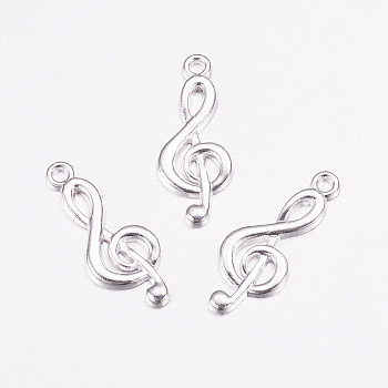 Tibetan Style Alloy Treble Clef Pendants, Cadmium Free & Lead Free, Musical Note, Silver Color Plated, 26x10x2mm, Hole: 2mm