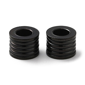 304 Stainless Steel European Beads, Large Hole Beads, Grooved Column, Black, 8x6mm, Hole: 4mm