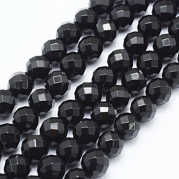 Natural Black Onyx Beads Strands, Dyed, Round, Faceted, 4mm, Hole: 0.5mm, about 97pcs/strand, 14.96 inch(38cm)