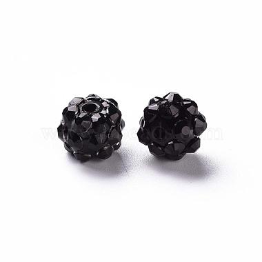 10mm Black Round Resin+Rhinestone Beads
