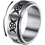 Non-Tarnish Triple Moon Goddess Stainless Steel Rotating Finger Ring, Fidget Spinner Ring for Calming Worry Meditation, Stainless Steel Color, US Size 9(18.9mm)(PW-WG65299-03)