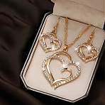 Heart Alloy Crystal Rhinestone Pendant Necklace & Dangle Earring Sets, Golden, 40x23mm(FS-WG8597C-01)