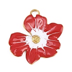 304 Stainless Steel Red Enamel Pendants, Flower Charms, Golden, 25x26x2.5mm, Hole: 3mm(STAS-E524-07G)