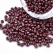 8/0 Czech Opaque Glass Seed Beads, Lustered, Round, Dark Red, 3x2mm, Hole: 1mm, about 500g/bag(SEED-N004-003A-03)