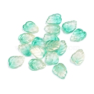 Two-Tone Transparent Glass Charms, Leaf, Pale Green, 13.5x10.5x3.5mm, Hole: 1.2mm(X-GLAA-H016-15E)