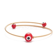 Lampwork Round with Evil Eye Beaded Cuff Bangle, Gold Plated Copper Torque Bangle for Women, Red, Inner Diameter: 2-1/4 inch(5.6cm)(BJEW-JB08333-01)