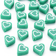 Handmade Polymer Clay Beads, Heart, Medium Sea Green, 8.5~9x8.5~10x4mm, Hole: 1.4~1.6mm(CLAY-T019-10B)