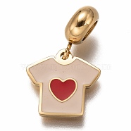 304 Stainless Steel Enamel European Dangle Charms, Large Hole Pendants, Clothes with Red Heart, Golden, Pink, 22mm, Hole: 4.5mm, Pendant: 13x14x1.5mm(STAS-I177-17B)